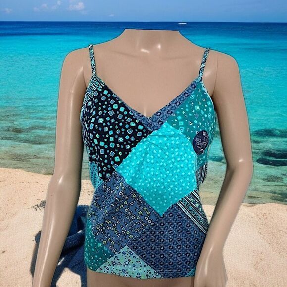 Y2K Patchwork Print FITTED Tank Top M NEW Vtg 90s Bra Cami Fairy Bohemian Hippie - Picture 12 of 16